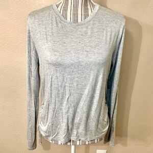 NWT Top Lg Jrs Rebellious One Grey Rayon Spandex Cinched Sides Ties Long Sleeves